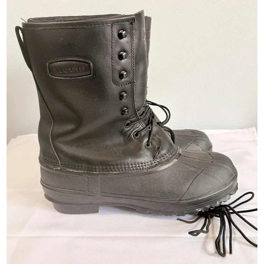 Lacrosse Mens Leather Iceman Winter Boots Size 12  Black Insulated Snow Duck